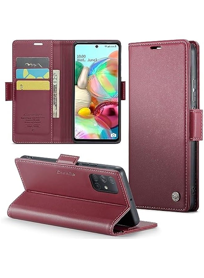 Samsung Galaxy A71 4G Leather Wallet Case with Credit Card Holder and Magnetic Stand - Fashion Red - Image 1