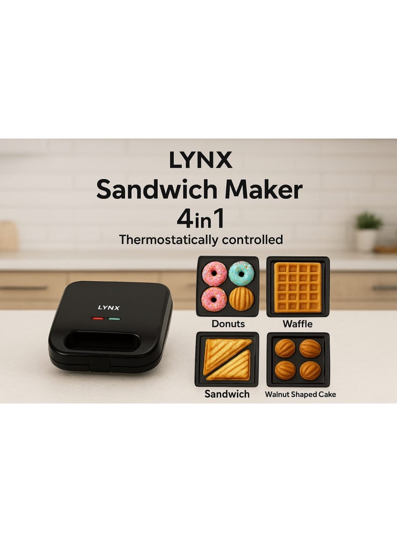LYNX Sandwich Maker 800W with Non-Stick Grill Plate, Fast Heating Toaster for Quick Snacks, Thermostat Control, Dual Indicator Lights, Easy Cleaning Compact Kitchen Appliance – LY-SM-4023 - Image 1