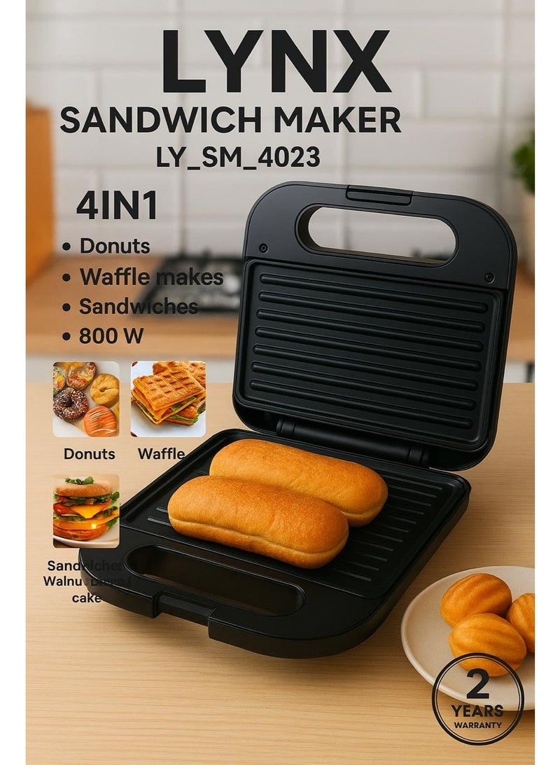 LYNX Sandwich Maker 800W with Non-Stick Grill Plate, Fast Heating Toaster for Quick Snacks, Thermostat Control, Dual Indicator Lights, Easy Cleaning Compact Kitchen Appliance – LY-SM-4023 - Image 2