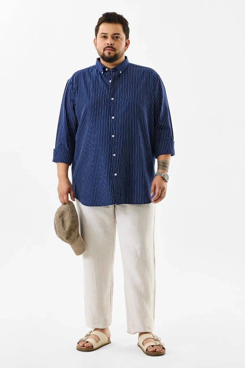 SNITCH Lining Dark Blue Stripes Plus Size Shirts