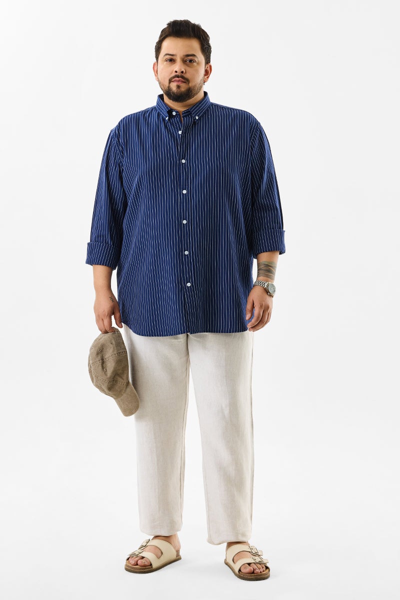 SNITCH Lining Dark Blue Stripes Plus Size Shirts - Image 2