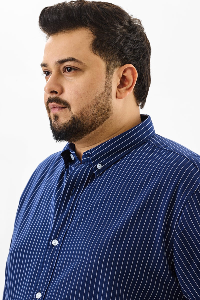 SNITCH Lining Dark Blue Stripes Plus Size Shirts - Image 4