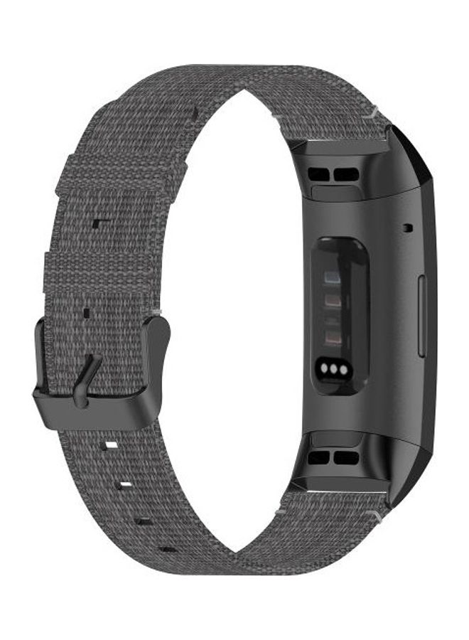 NIBEMINENT Stainless Steel Head Grain Nylon Denim Replacement Strap Watchband For Fitbit Charge 4/3/3 SE Dark Gray - Image 3