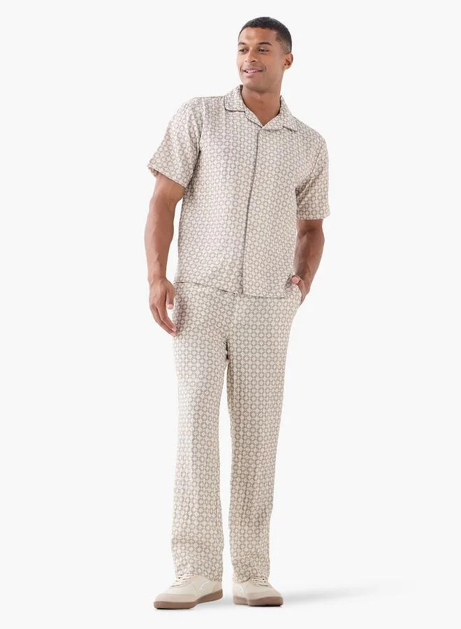 Emperor Emperor Regular Fit Printed Shirt with Camp Collar and Short Sleeves