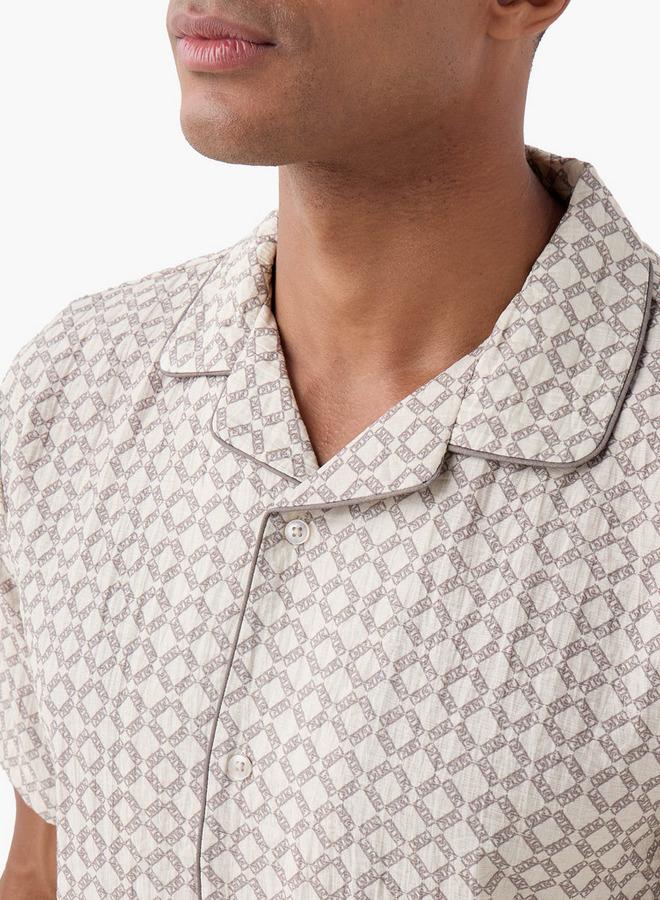 Emperor Regular Fit Printed Shirt with Camp Collar and Short Sleeves - Image 4