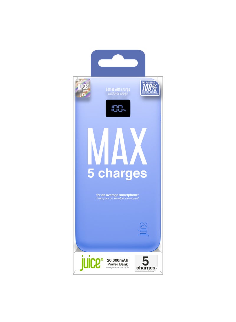 JUICE Eco Integrated Max Power Bank 20000mAh – Portable Charger with Built-in USB-C Cable, Fast 20W Output, Digital Display, Power Bank for iPhone 15 16, Samsung, Android, GoPro, iPad - Ultra Marine - Image 3