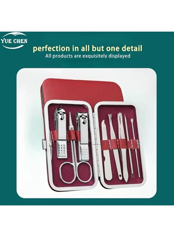 Sunset Red 8 Piece Nail Clipper Set Portable Manicure Pedicure And Ear Cleaning Tools - Image 4
