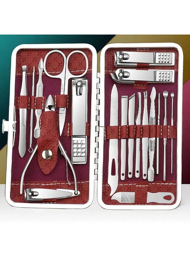 Sunset Red 8 Piece Nail Clipper Set Portable Manicure Pedicure And Ear Cleaning Tools - Image 3