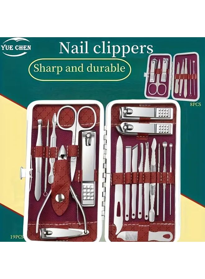 Sunset Red 8 Piece Nail Clipper Set Portable Manicure Pedicure And Ear Cleaning Tools - Image 2
