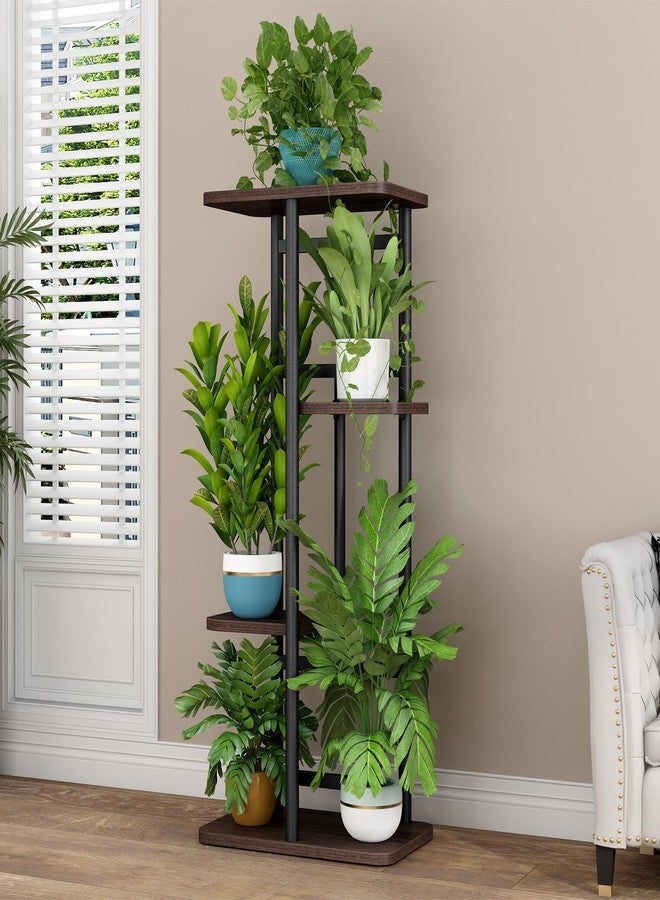 LINZINAR Plant Stand 4 Tier 5 Potted Indoor Plant Shelf Multiple Stands for Garden Corner Balcony Living Room (4 Tier 5 Potted, Black Oak) - Image 3