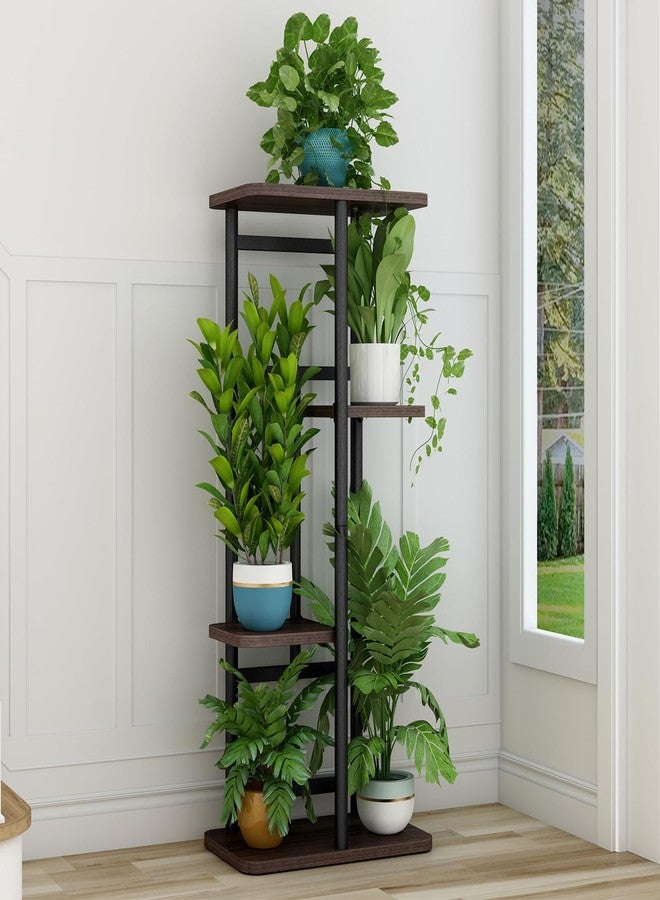 LINZINAR Plant Stand 4 Tier 5 Potted Indoor Plant Shelf Multiple Stands for Garden Corner Balcony Living Room (4 Tier 5 Potted, Black Oak) - Image 4