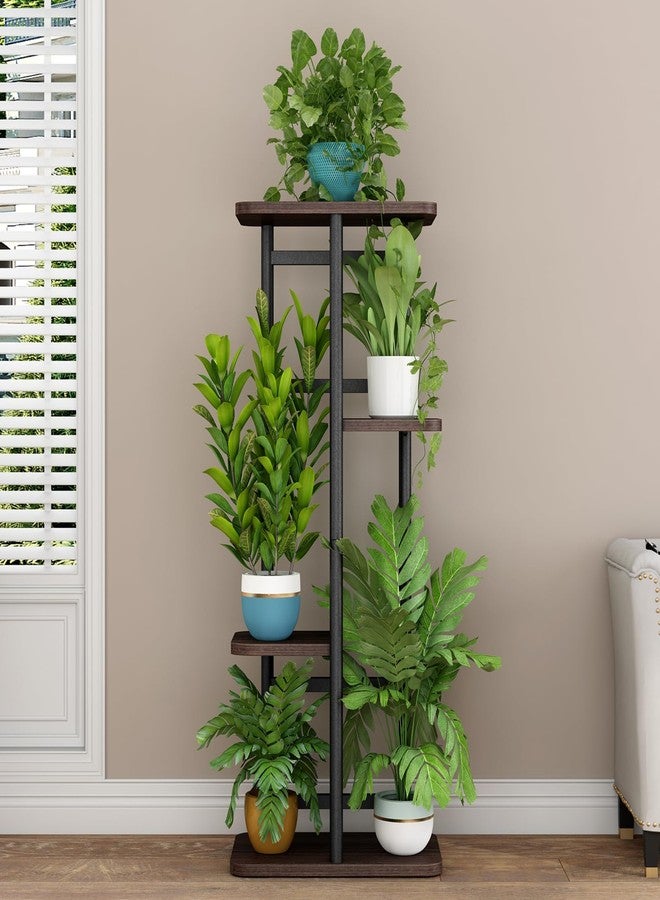 LINZINAR Plant Stand 4 Tier 5 Potted Indoor Plant Shelf Multiple Stands for Garden Corner Balcony Living Room (4 Tier 5 Potted, Black Oak) - Image 2