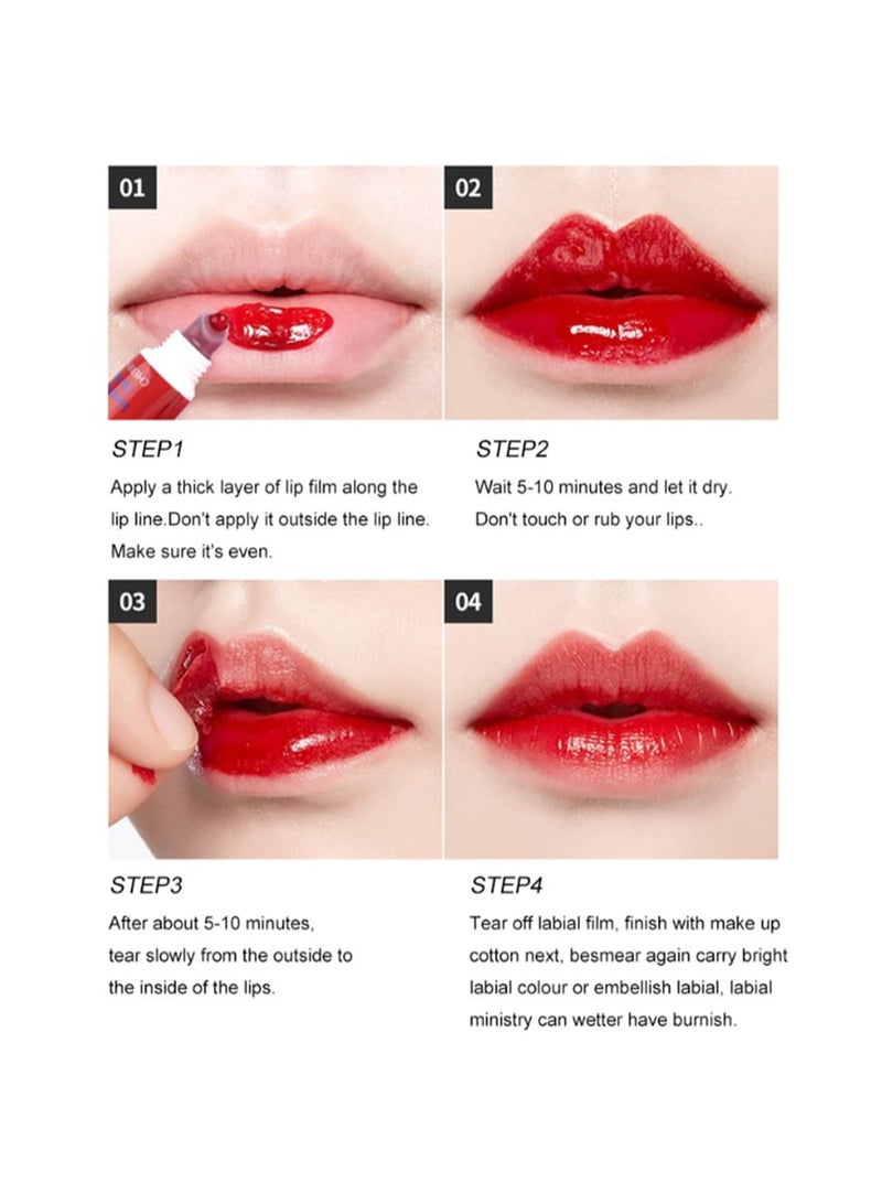 2 Pcs Peel Off Lip Stain, Tattoo Color Lip Gloss Long Lasting Smudge Proof, Waterproof Tear-off Lip Gloss, Gloss Tattoo Magic Color Lip Stain Tints for Women Girls (Cherry Red) - Image 2