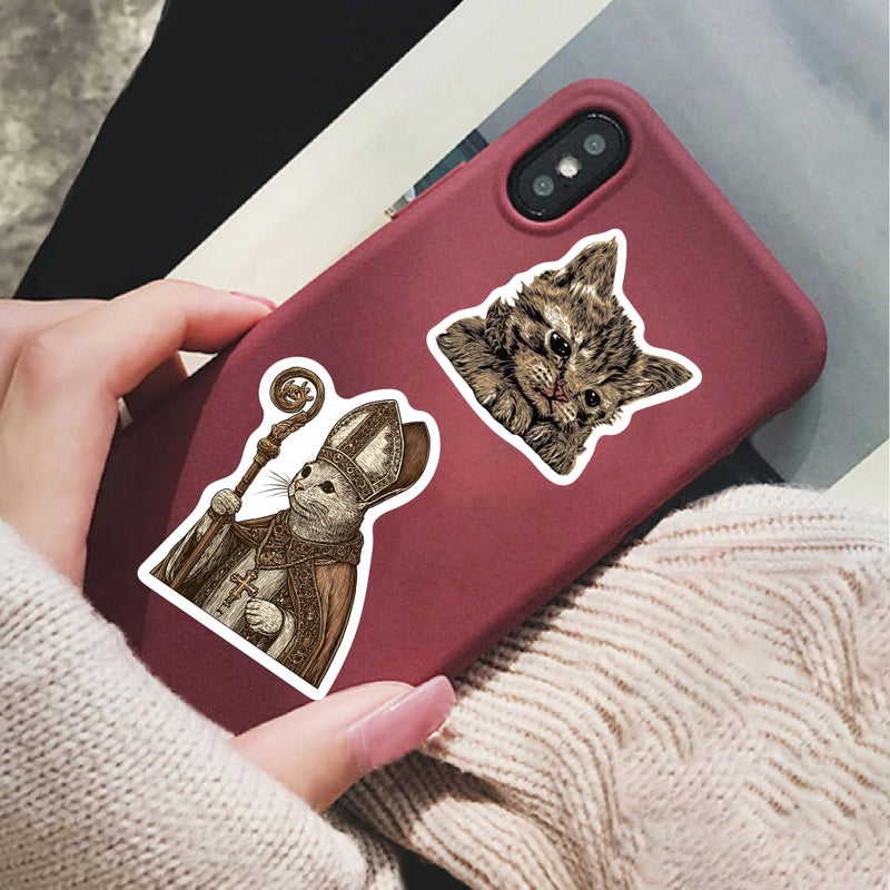 YOKSAS 50pcs Medieval Ugly Cat Stickers â€“ Vintage Gothic Manuscript Funny Kitty Decals, Waterproof Vinyl Stickers for Scrapbook, Laptop, Journal, Aesthetic Weird Cat Lovers Gifts - Image 5