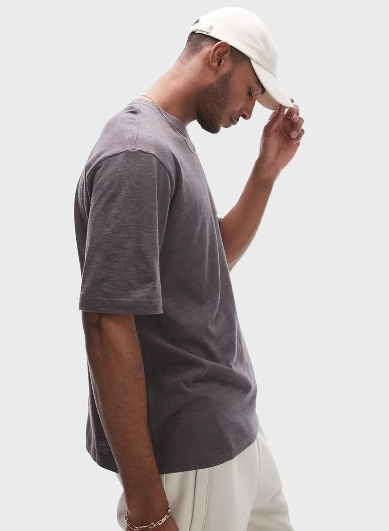 TOPMAN Oversized Fit Linen Crew Neck T-Shirt
