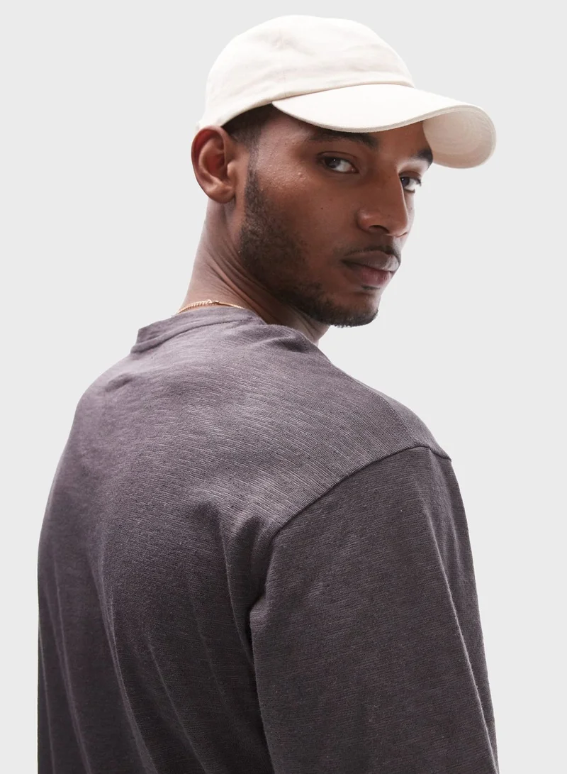 TOPMAN Oversized Fit Linen Crew Neck T-Shirt