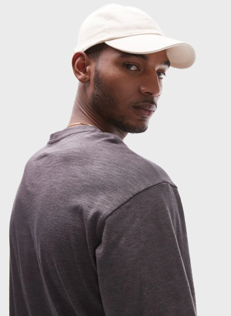 TOPMAN Oversized Fit Linen Crew Neck T-Shirt