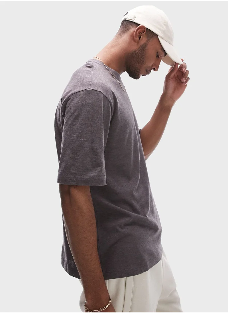 TOPMAN Oversized Fit Linen Crew Neck T-Shirt