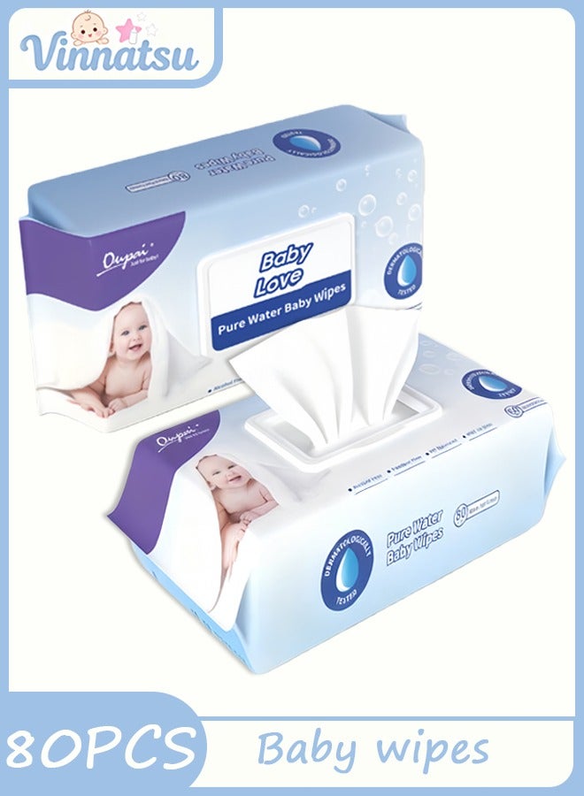 Baby Wipes, 80-Count Pack with Flip-Top Lid, Unscented & Hypoallergenic, Gentle Cotton-Feel Cloths for Diaper Change, Hands & Face Cleaning - Image 1