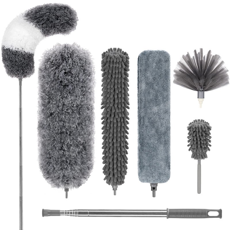 DELUX Microfiber Feather Duster,7 PCS Reusable Bendable Washable Cobweb Duster with 100 inches Extra Long Extension Pole for Cleaning Ceiling Fan, High Ceiling, Blinds, Furniture & Cars - Image 1