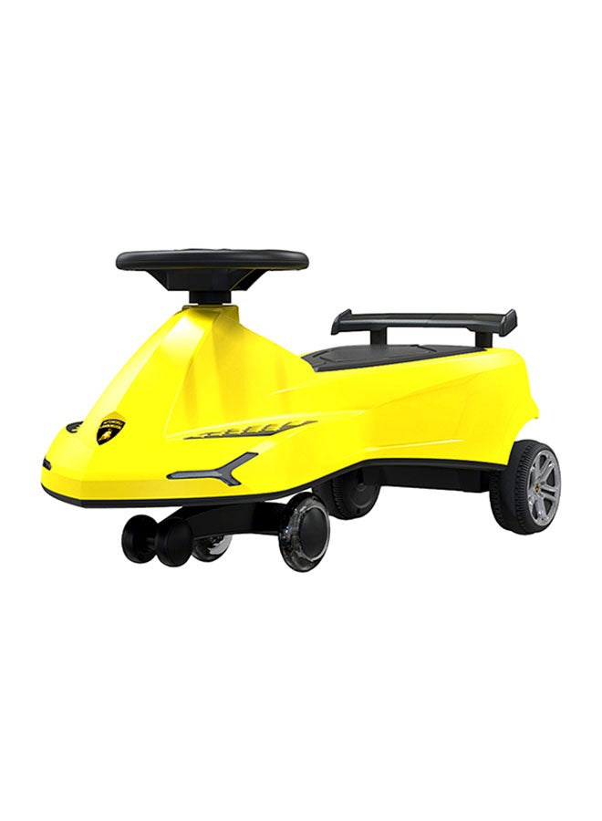Lamborghini Swing Car Ride On with Lights and Sounds, 360 Rotation, Movable Rear Wing - Yellow