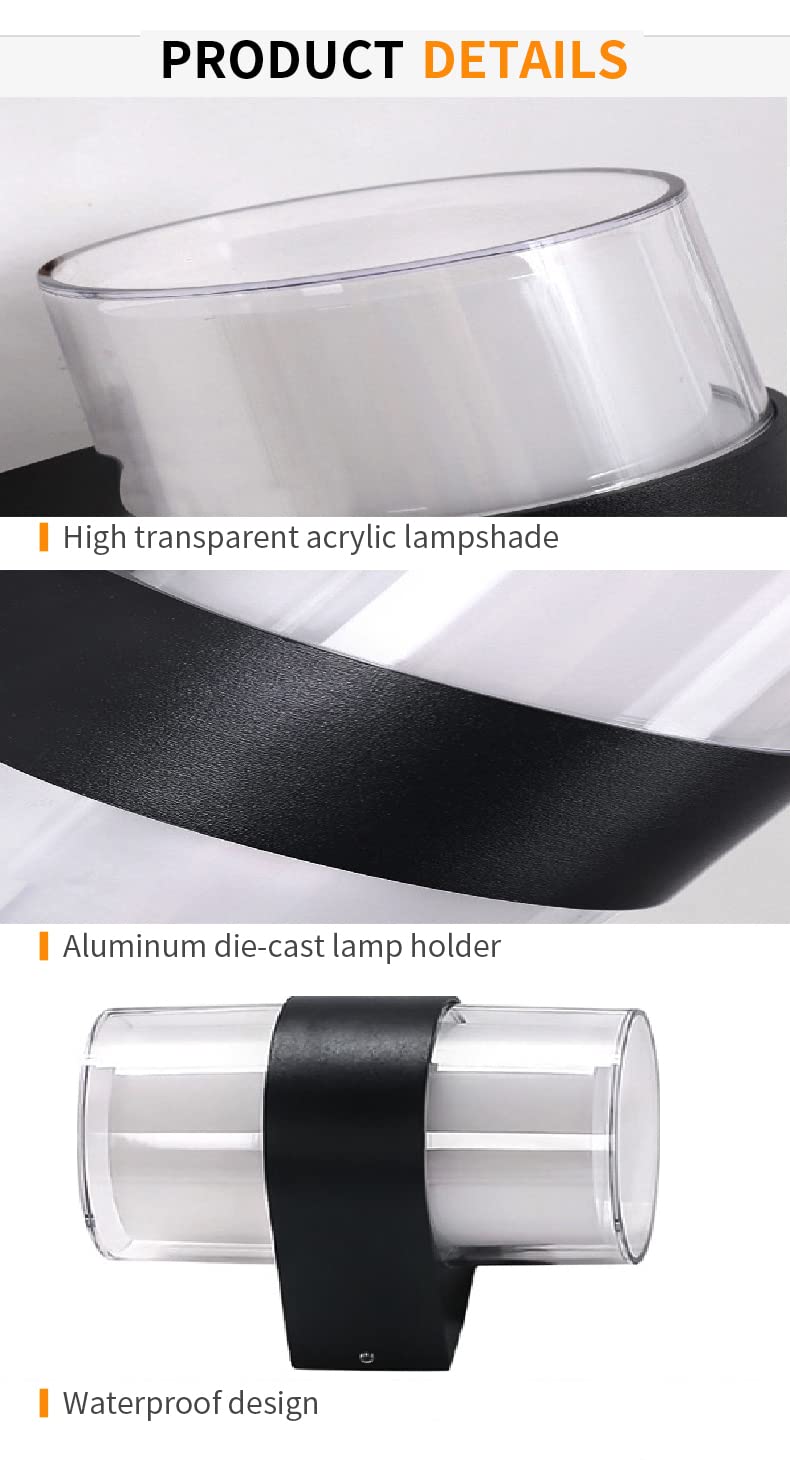 Groeien LED Modern Outdoor Acrylic Wall lamp Decorative Garden Light Up and Down Light Waterproof Outdoor Light (Round,Pack of 2) - Image 5