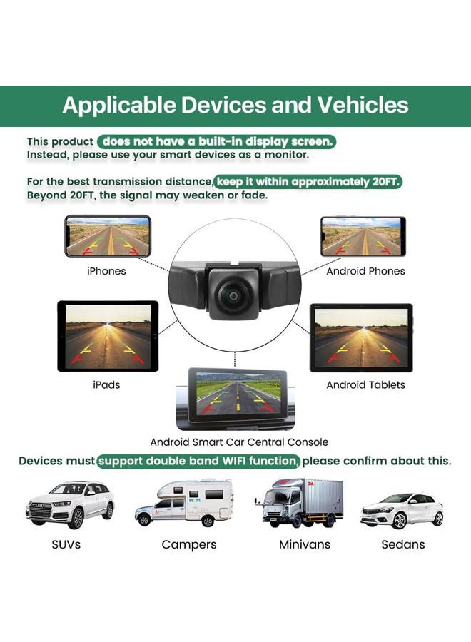 GreenYi WiFi Car Wireless Backup Camera, 5G 720P HD Car License Plate Rear/Front View Reverse Camera for iPhone iPad Android Smart Phones Tablets Which Support Double Band WiFi(2.4Ghz and 5Ghz) - Image 2