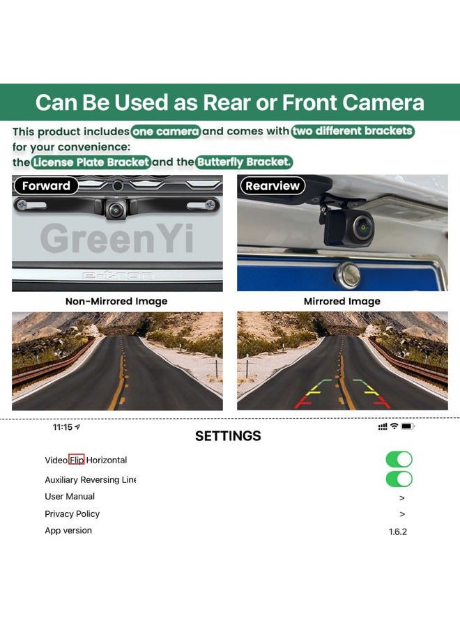 GreenYi WiFi Car Wireless Backup Camera, 5G 720P HD Car License Plate Rear/Front View Reverse Camera for iPhone iPad Android Smart Phones Tablets Which Support Double Band WiFi(2.4Ghz and 5Ghz) - Image 3