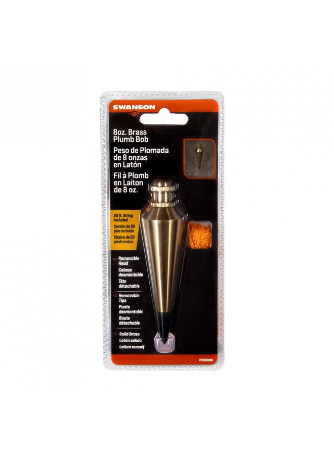 INC Swanson Tool Co PB008B 8 ounce Brass Plumb Bob with String