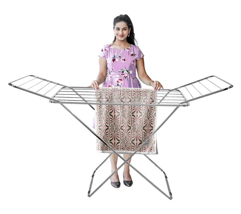Rainbow Drywell Butterfly Stainless Steel Foldable Cloth Drying StandDouble Rack Cloth Stand for Drying ClothesCloth StandClothes DryerLaundry RacksCloth Hanger for IndoorOutdoorBalcony - Image 1