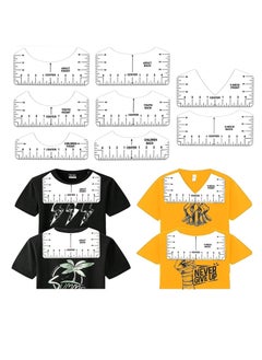 8 Pack White T-Shirt Ruler Guide Set for Heat Transfer Vinyl Tshirt Alignment Center Designs, Round and V-Neck, Front Back Meet Your Needs, 3 Size Suitable All Ages