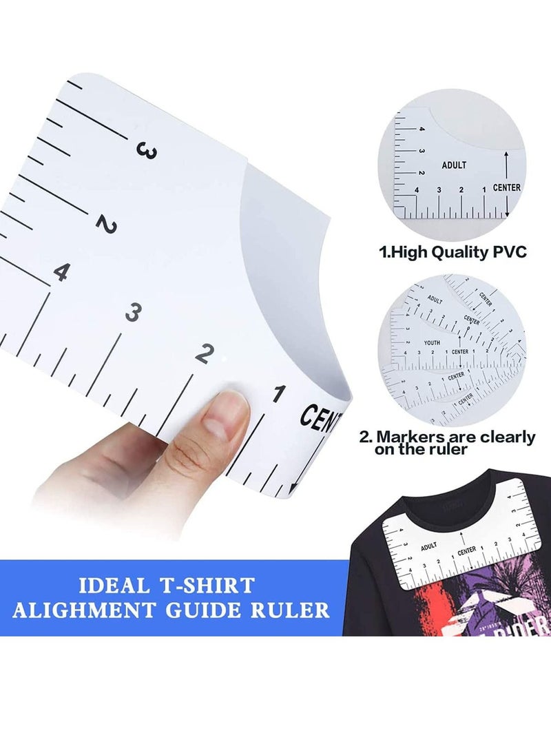 Y&D - 8 Pack White T-Shirt Ruler Guide Set for Heat Transfer Vinyl Tshirt Alignment Center Designs, Round and V-Neck, Front Back Meet Your Needs, 3 Size Suitable All Ages - Image 1