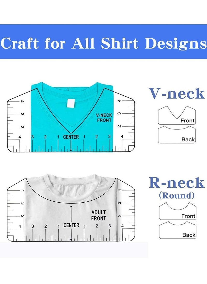 Y&D - 8 Pack White T-Shirt Ruler Guide Set for Heat Transfer Vinyl Tshirt Alignment Center Designs, Round and V-Neck, Front Back Meet Your Needs, 3 Size Suitable All Ages - Image 1