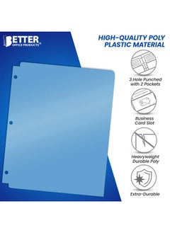 Better Office Products 3 Hole Punch Pocket Folders Bulk Pack Sturdy Plastic 2 Pocket Folders Assorted Primary Colors Letter Size With Business Card Slot (6 Pack)  - Image 2