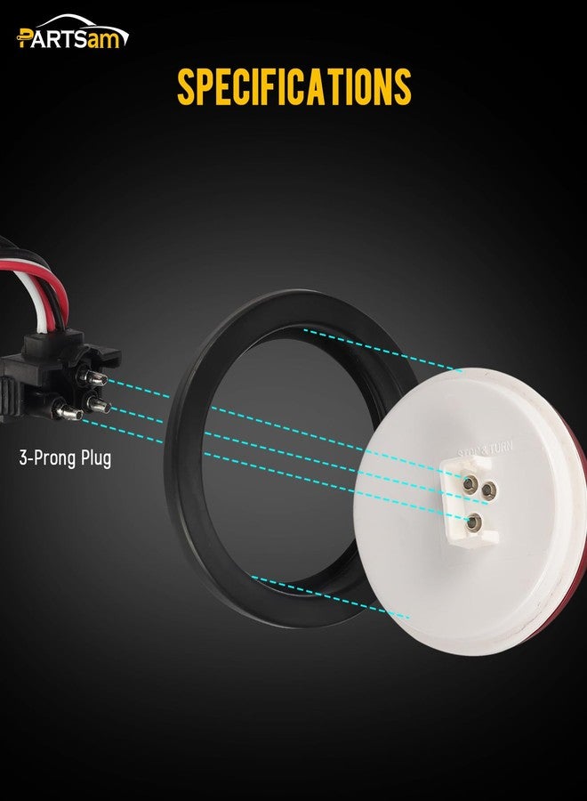 Partsam مجموعة مصابيح خلفية LED دائرية مقاس 4 بوصات من بارتسام - مصابيح LED دائرية للتوقف والانعطاف والرجوع للخلف والضباب، 12 مصباح LED، تتضمن حلقات تثبيت المصابيح وأسلاك توصيل ثلاثية الأطراف للشاحنات والمقطورات والمركبات الترفيهية (4 حمراء + 2 بيضاء). - Image 4