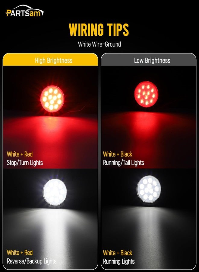 Partsam مجموعة مصابيح خلفية LED دائرية مقاس 4 بوصات من بارتسام - مصابيح LED دائرية للتوقف والانعطاف والرجوع للخلف والضباب، 12 مصباح LED، تتضمن حلقات تثبيت المصابيح وأسلاك توصيل ثلاثية الأطراف للشاحنات والمقطورات والمركبات الترفيهية (4 حمراء + 2 بيضاء). - Image 3