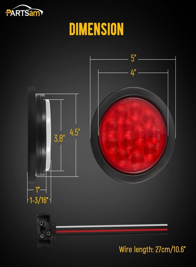 Partsam مجموعة مصابيح خلفية LED دائرية مقاس 4 بوصات من بارتسام - مصابيح LED دائرية للتوقف والانعطاف والرجوع للخلف والضباب، 12 مصباح LED، تتضمن حلقات تثبيت المصابيح وأسلاك توصيل ثلاثية الأطراف للشاحنات والمقطورات والمركبات الترفيهية (4 حمراء + 2 بيضاء). - Image 5