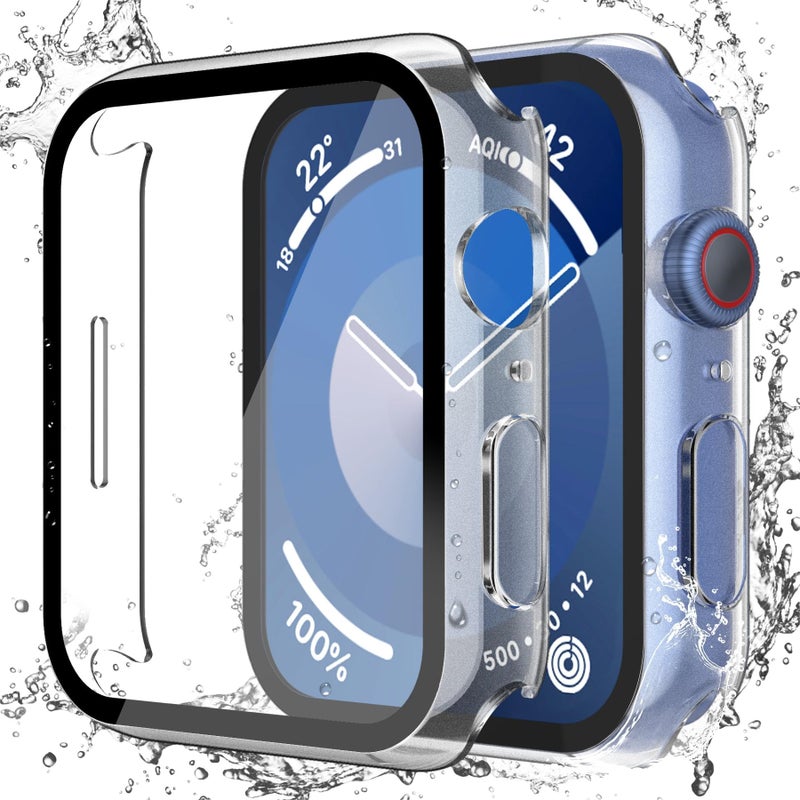 Misxi [2 Pack Waterproof Hard Case with Tempered Glass Compatible with Apple Watch Series 9 (2023) Series 8 Series 7 45mm, Ultra-Thin Tough Cover for iWatch Screen Protector, Matte Transparent - Image 1