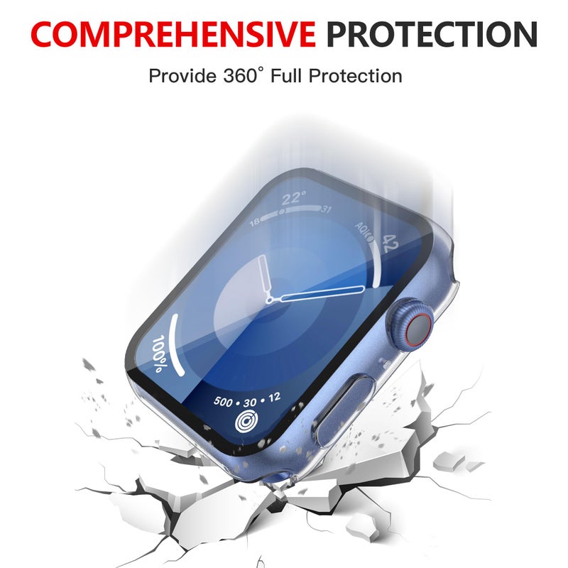 Misxi [2 Pack Waterproof Hard Case with Tempered Glass Compatible with Apple Watch Series 9 (2023) Series 8 Series 7 45mm, Ultra-Thin Tough Cover for iWatch Screen Protector, Matte Transparent - Image 5