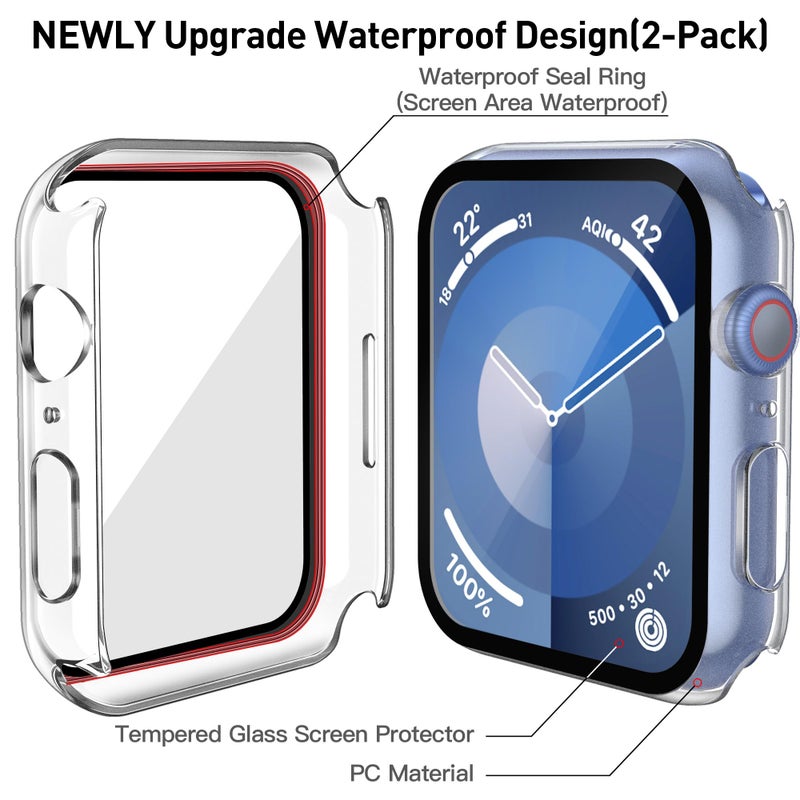 Misxi [2 Pack Waterproof Hard Case with Tempered Glass Compatible with Apple Watch Series 9 (2023) Series 8 Series 7 45mm, Ultra-Thin Tough Cover for iWatch Screen Protector, Matte Transparent - Image 4