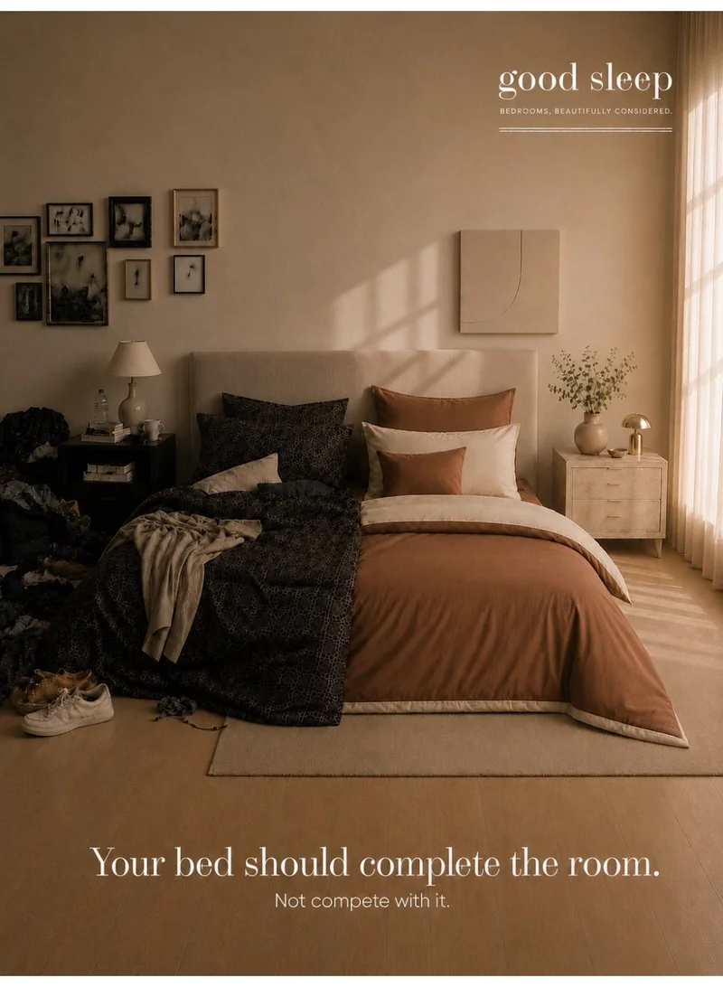 نوم جيد طقم غطاء لحاف كينج 6 قطع من Good Sleep | 220×240 سم | بني بلونين قابل للعكس | غطاء لحاف بسحاب مع شرشف بمطاط و4 أكياس وسائد | فائق النعومة ومقاوم للتجاعيد | صنع في دبي