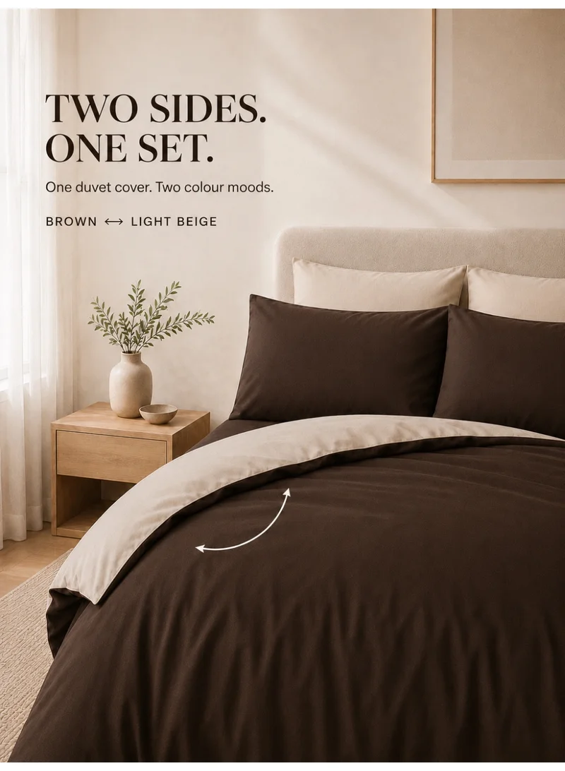 Good Sleep Good Sleep King Size Duvet Cover Set | 6 Piece Reversible | 220x240 cm | Brown Dual-Tone | Duvet Cover with Deep-Pocket Fitted Sheet & 4 Pillowcases | Ultra-Soft, Wrinkle-Free | Made in Dubai