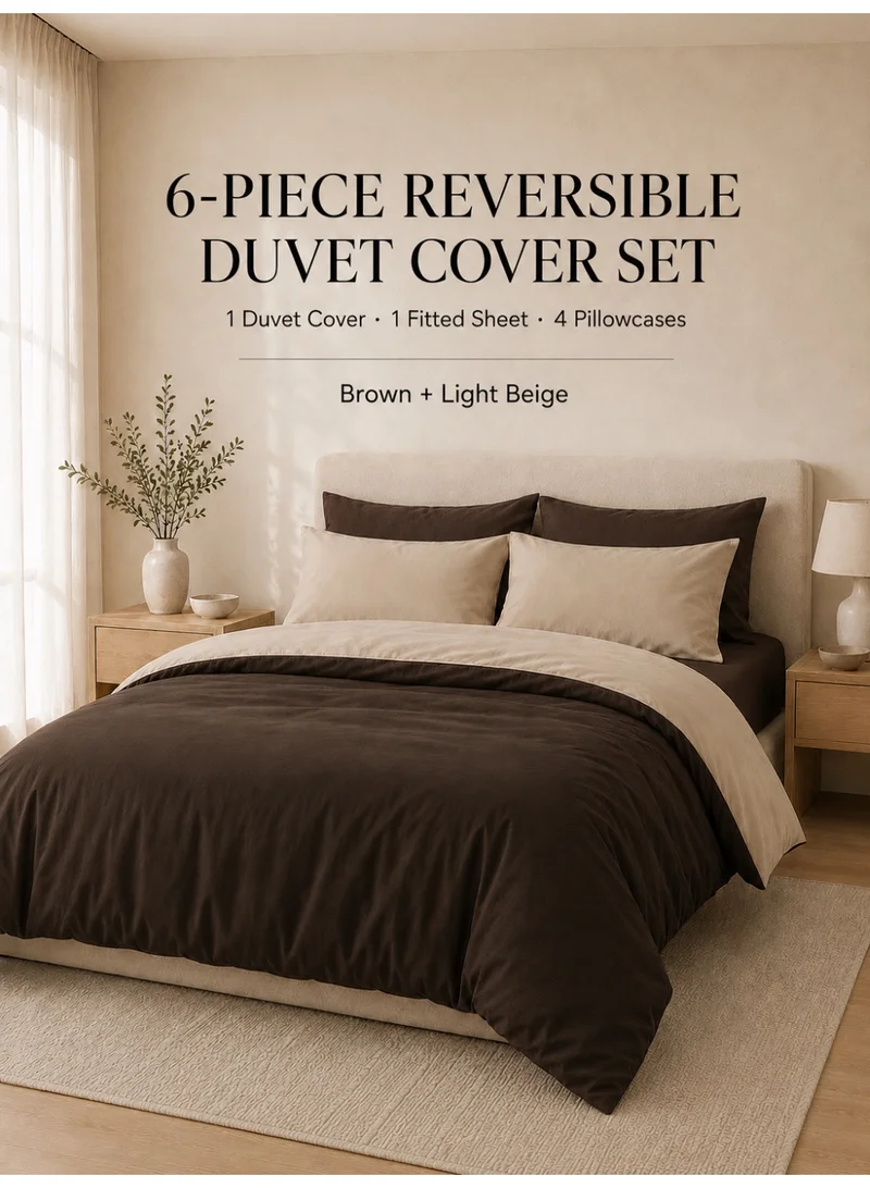Good Sleep Good Sleep King Size Duvet Cover Set | 6 Piece Reversible | 220x240 cm | Brown Dual-Tone | Duvet Cover with Deep-Pocket Fitted Sheet & 4 Pillowcases | Ultra-Soft, Wrinkle-Free | Made in Dubai