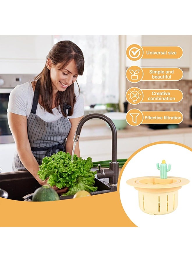 HY Cactus Kitchen Sink Drain Strainer, Press Automatic Dumping Basket, Multi-Functional Home Use Cactus Sink Draining Basket Filter Net Lifting Basket, Self-Cleaning Kitchen Sink Strainer (Yellow,3 PCS) - Image 2