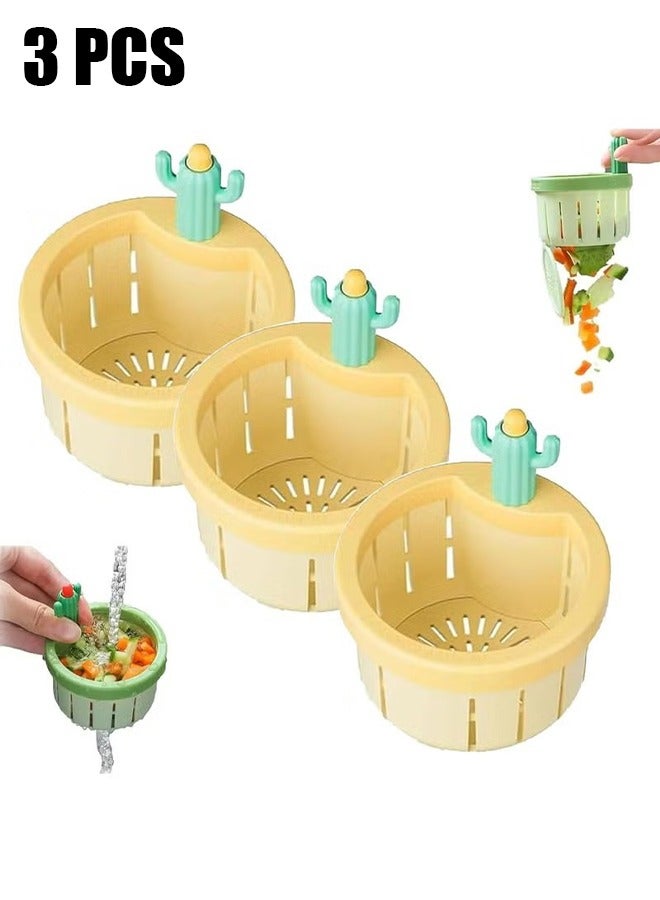 HY Cactus Kitchen Sink Drain Strainer, Press Automatic Dumping Basket, Multi-Functional Home Use Cactus Sink Draining Basket Filter Net Lifting Basket, Self-Cleaning Kitchen Sink Strainer (Yellow,3 PCS) - Image 1