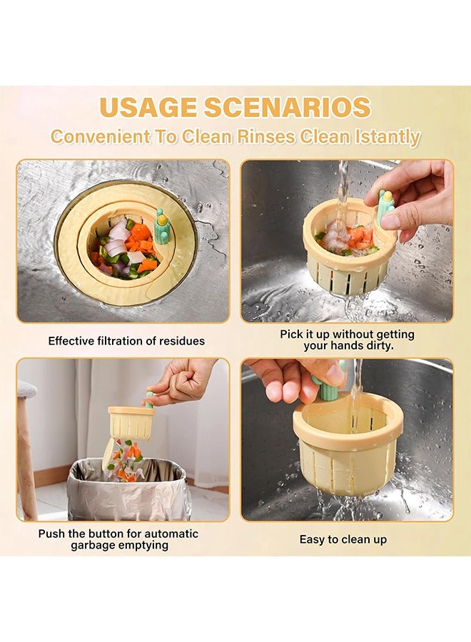 HY Cactus Kitchen Sink Drain Strainer, Press Automatic Dumping Basket, Multi-Functional Home Use Cactus Sink Draining Basket Filter Net Lifting Basket, Self-Cleaning Kitchen Sink Strainer (Yellow,3 PCS) - Image 4