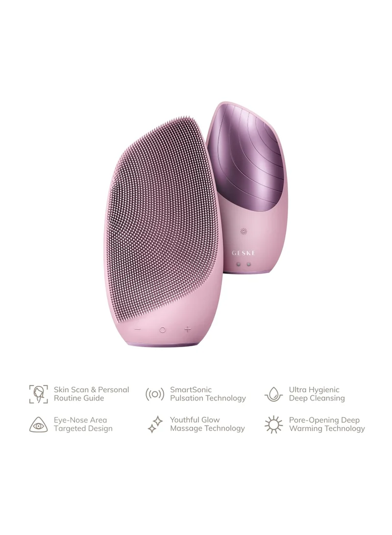 GESKE SmartAppGuided Sonic Thermo Facial Brush | 6 in 1 | Skin Cleansing | Cleansing Brush with Thermal Function | Facial Massager | Electric Facial Brush | Facial Cleansing Device - Pink