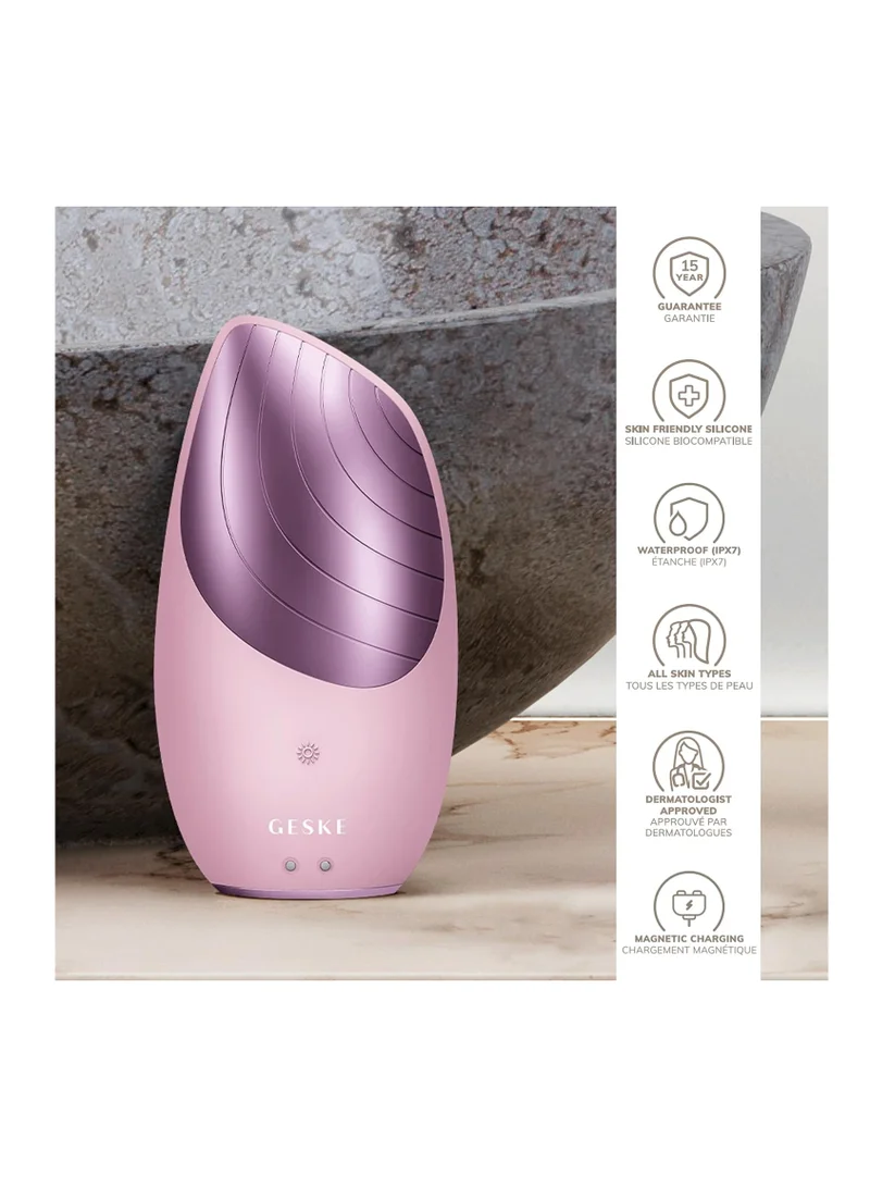 GESKE SmartAppGuided Sonic Thermo Facial Brush | 6 in 1 | Skin Cleansing | Cleansing Brush with Thermal Function | Facial Massager | Electric Facial Brush | Facial Cleansing Device - Pink