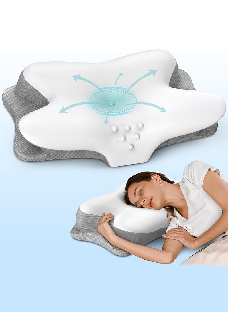 LENND Cervical Neck Pillow for Pain Relief - Ergonomic Side Sleeper Pillow for Sleeping, Contour Orthopedic Pillow for Neck Support, Cooling Memory Foam Pillows for Back & Stomach Sleepers  - Image 1