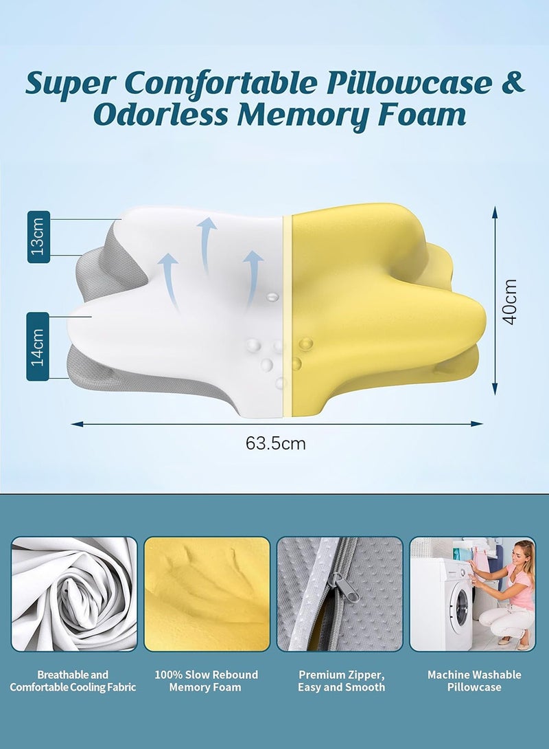LENND Cervical Neck Pillow for Pain Relief - Ergonomic Side Sleeper Pillow for Sleeping, Contour Orthopedic Pillow for Neck Support, Cooling Memory Foam Pillows for Back & Stomach Sleepers  - Image 3
